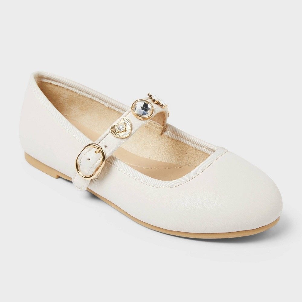 Big Girl Ballet Flats Cat & Jack Marla Charm Ivory 5 New With Tags